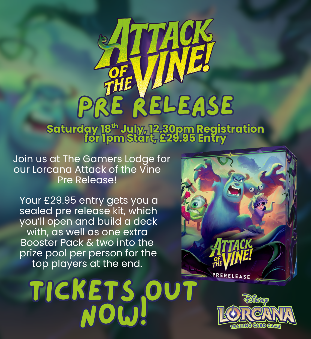 TICKET - Lorcana TCG: Attack of the Vine! - Pre Release Event - Saturday 18/07/26
