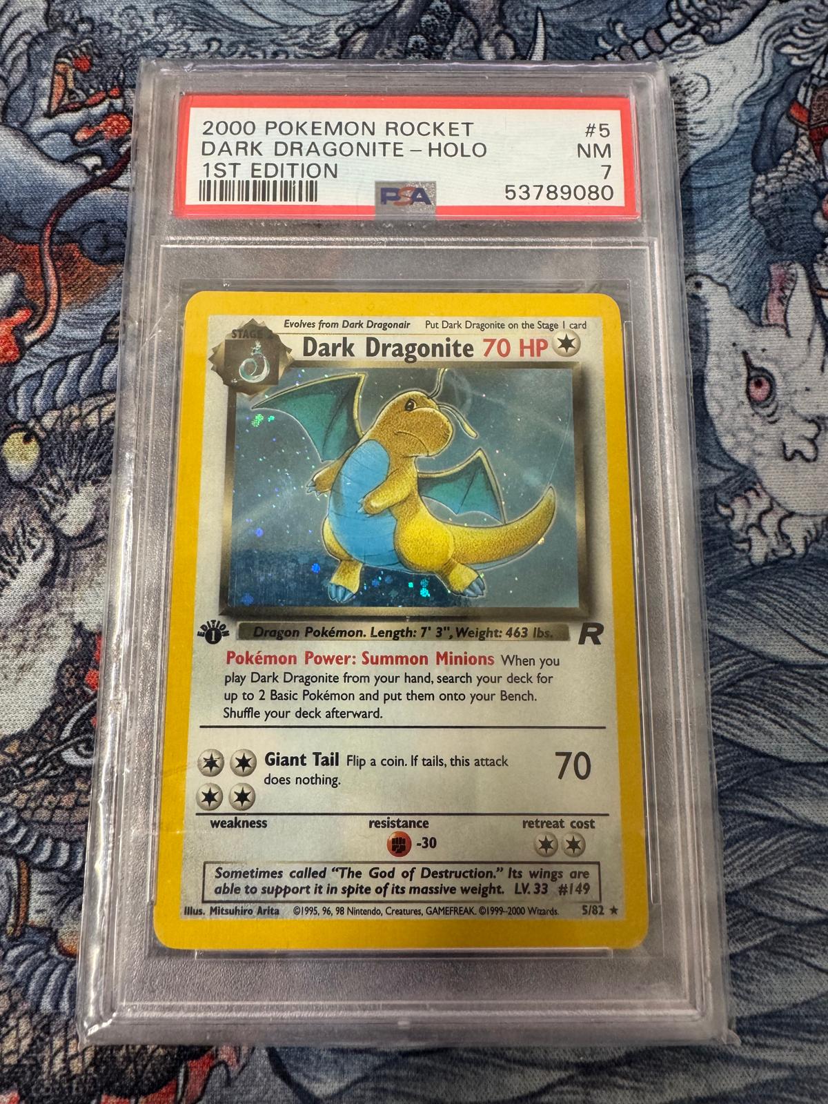 PSA 7 Dark Dragonite Holo – 1st Edition Team Rocket 2000 – WOTC Vintage Pokémon Card