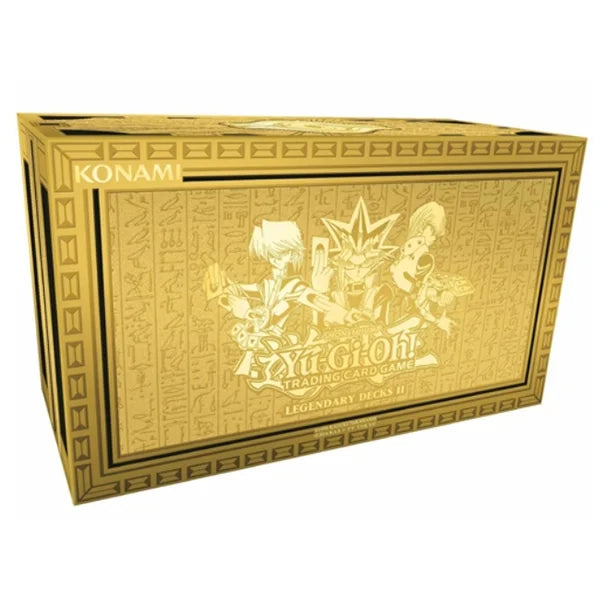 Yugioh Legendary Decks II Front of gold box with yugi  joey and kaiba