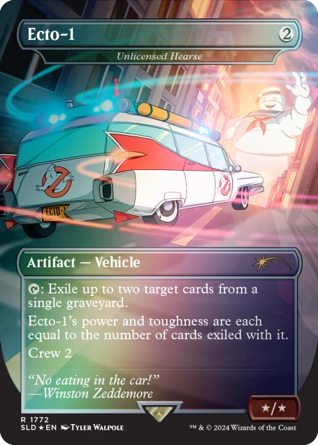 ecto-1 ghostbusters secret lair mtg foil card front with art