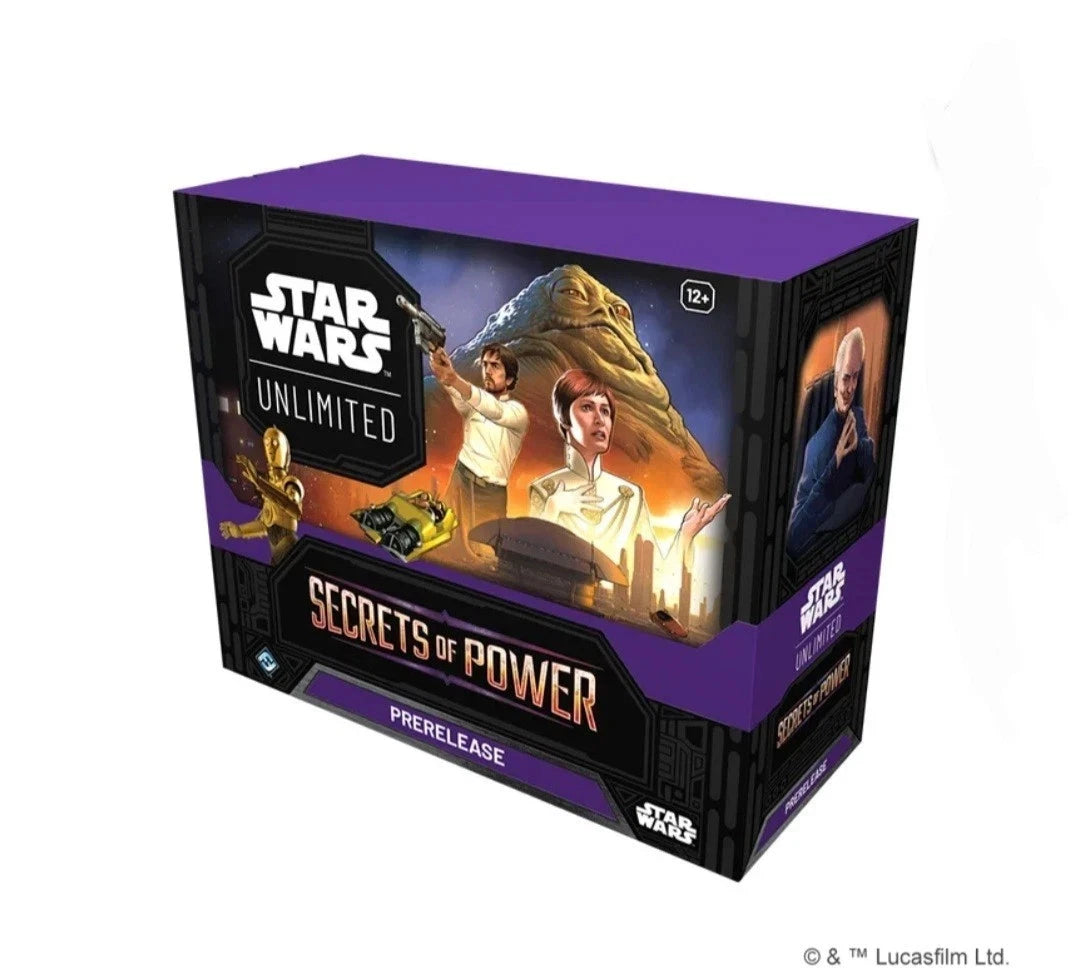 Star Wars Unlimited 'Secrets of Power' prerelease box on a white background