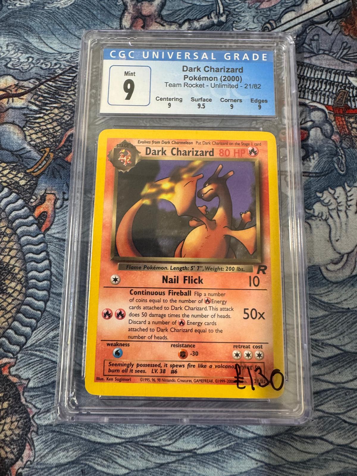 2000 Dark Charizard Non-Holo – CGC 9 Mint – Team Rocket 21/82 – Vintage Pokémon WOTC