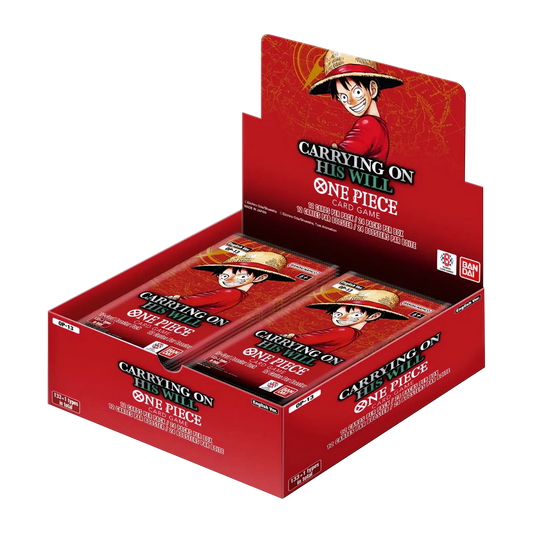 One piece op 13 booster box Red packaging of 'One Piece' card game with character illustration on a white background