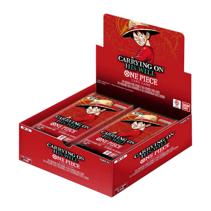 One piece op 13 booster box Red packaging of 'One Piece' card game with character illustration on a white background