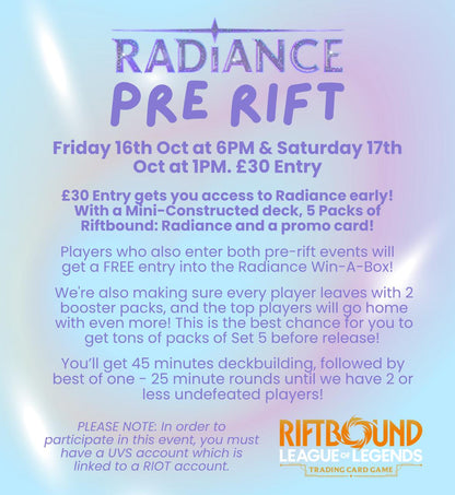TICKET - Riftbound: Radiance - Pre-Rift Event - SATURDAY - 17/10/26