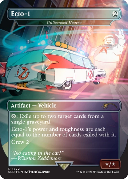 ecto-1 ghostbusters secret lair mtg foil card front with art