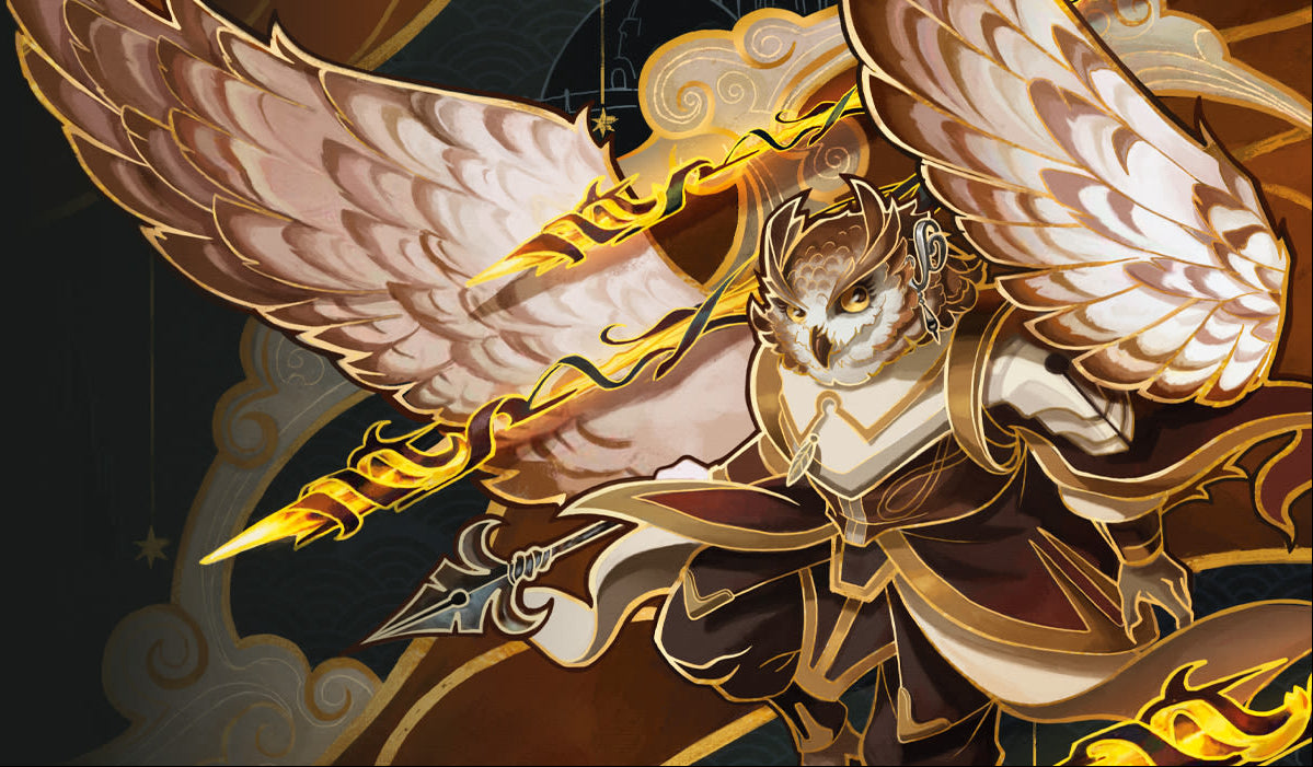 secrets of strixhaven web banner with magical owl with golden accents